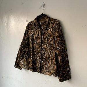 Vintage Carole Little Black Brown Abstract Print Pattern Linen Jacket Size 2XL